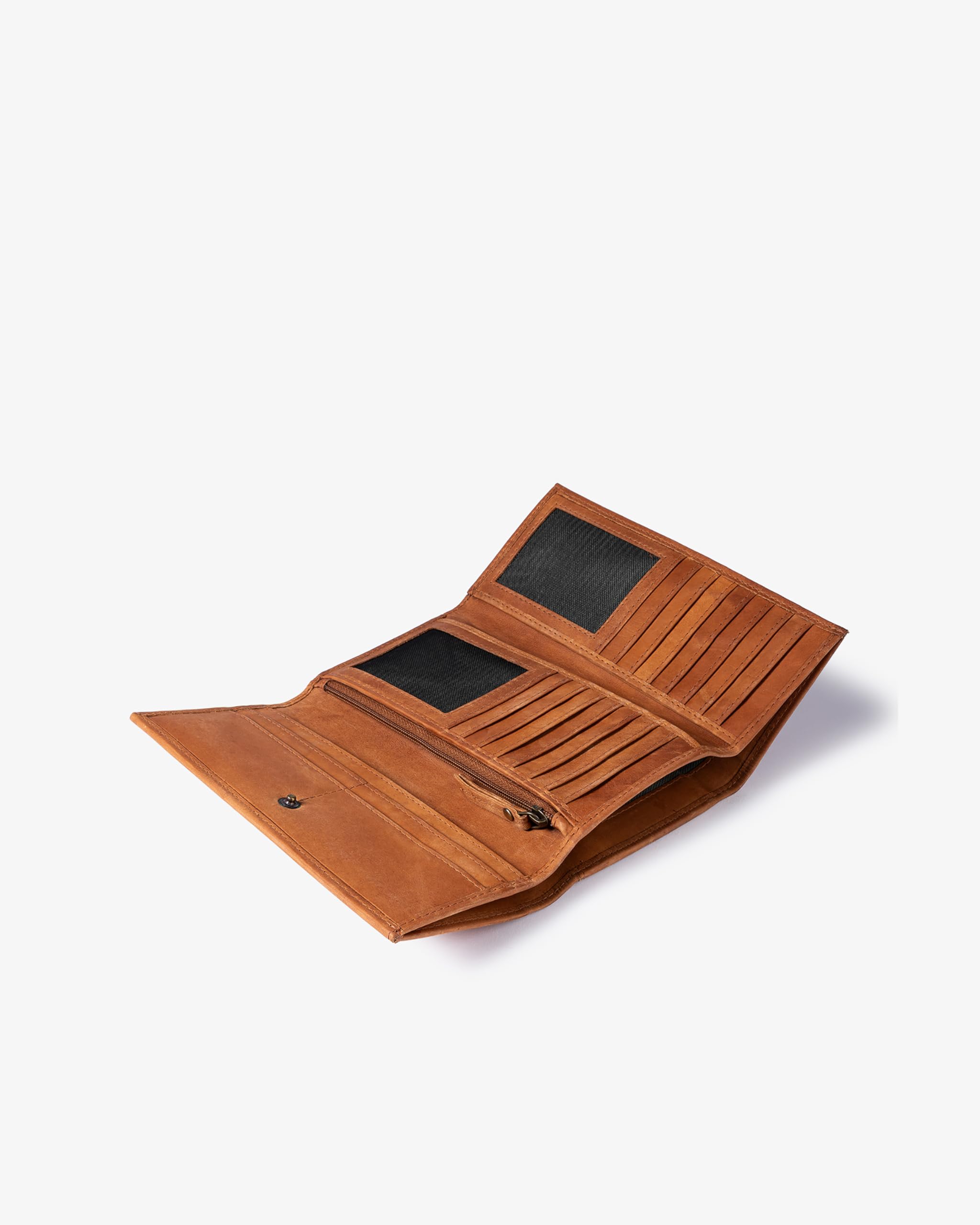 HOLZRICHTER Berlin – Große Damen Geldbörse aus Leder (No 4-3), Vintage, 11x19x3 cm, XXL Portemonnaie mit 22 Kartenfächern, 4 Hauptfächer und mittigem Münzfach Geldbeutel in Camel