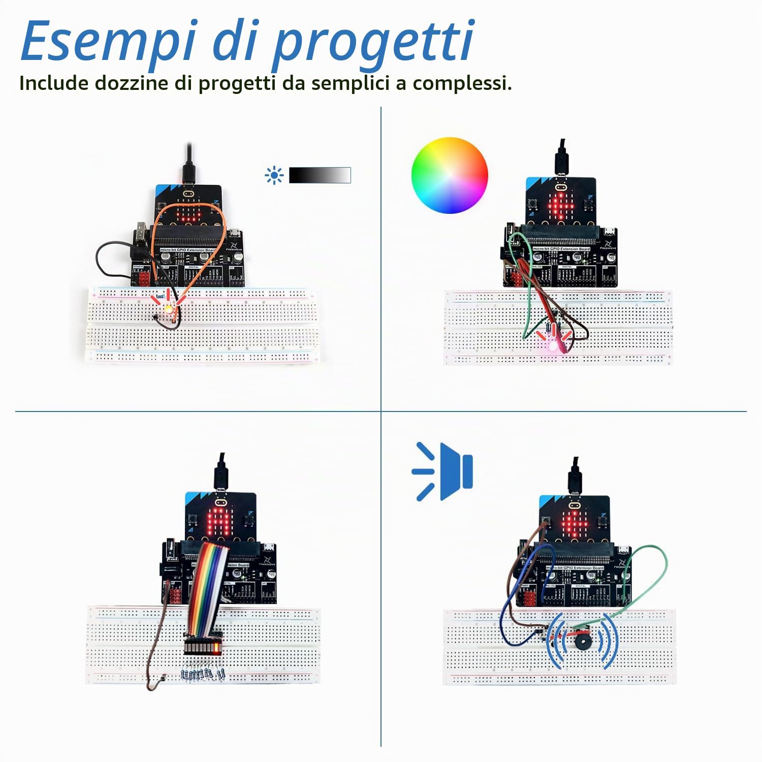 Freenove Basic Starter Kit for BBC micro bit (V2 Included), 179-Page Detailed Tutorial, 162 Items, 27 Projects, Blocks and Python Code