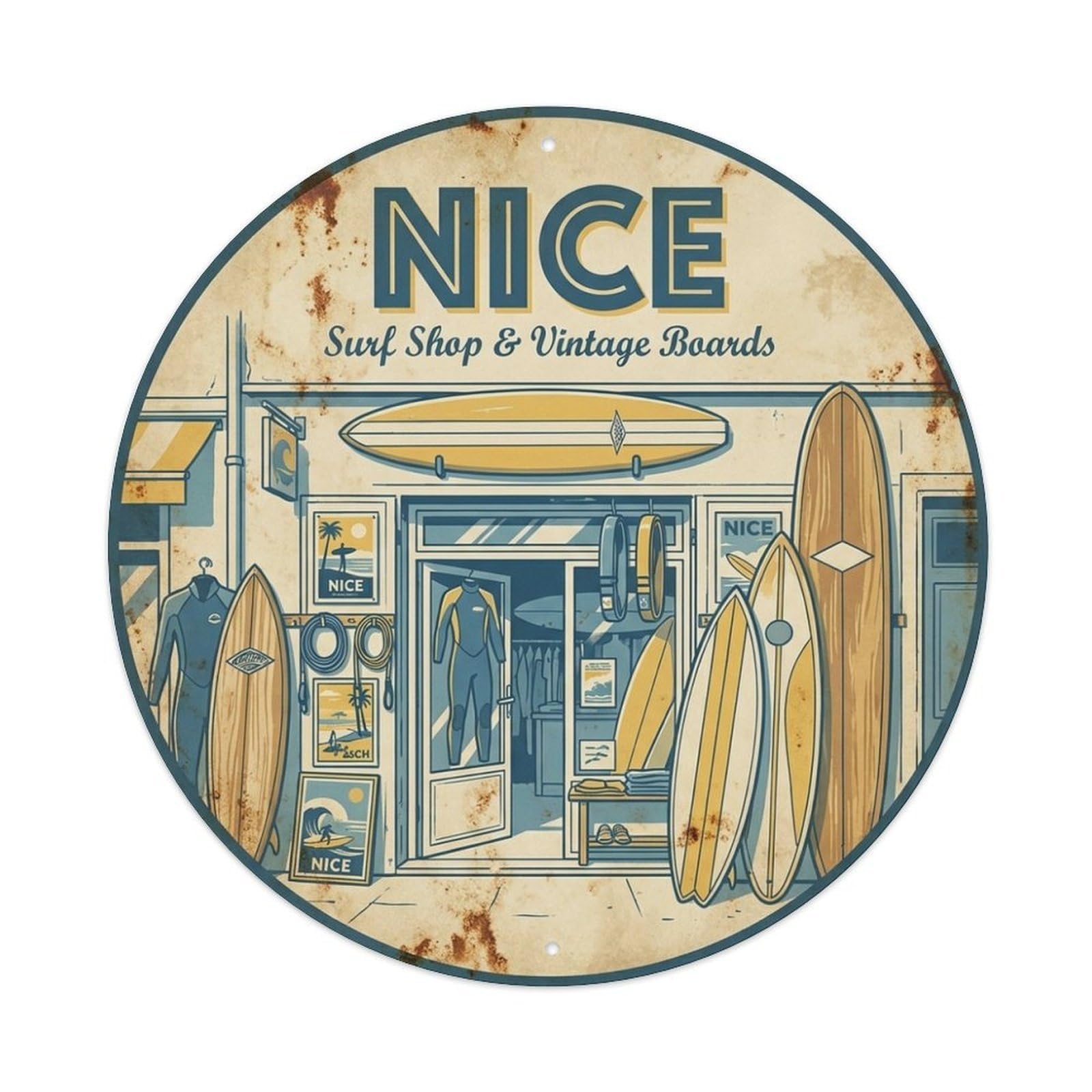 Culture Travel Surf Shop Vintage Boards France Nice Metal Tin Sign