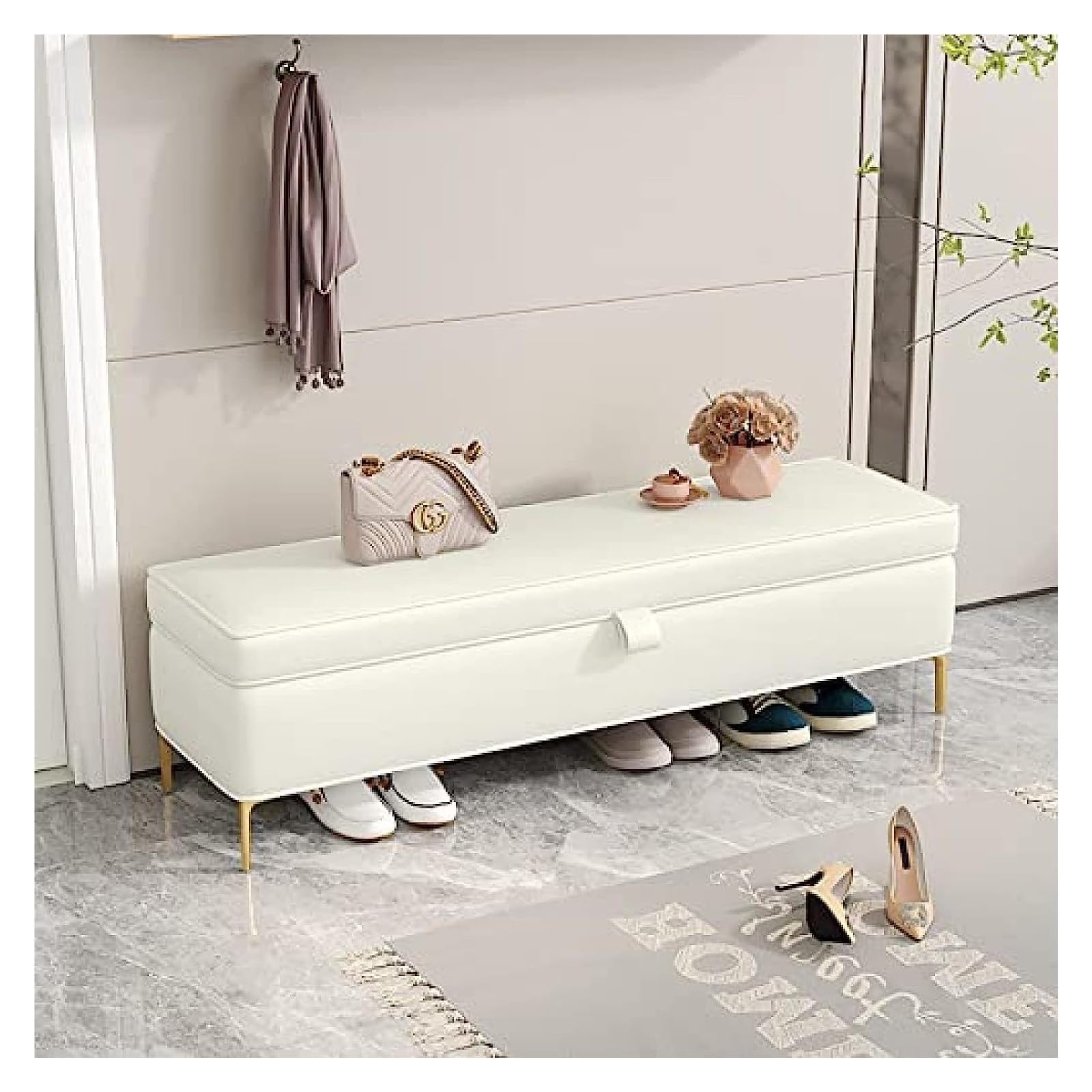 HAVMAKEntryway Shoe Bench Storage Bench End of Bed Bench Luxury Pu Leather Storage Ottoman, Rectangular Upholstered Storage Bench, Cozy Padded Bench, Entryway Shoe Bench ( Size : 100x40x45cm(39x16x18inch) )