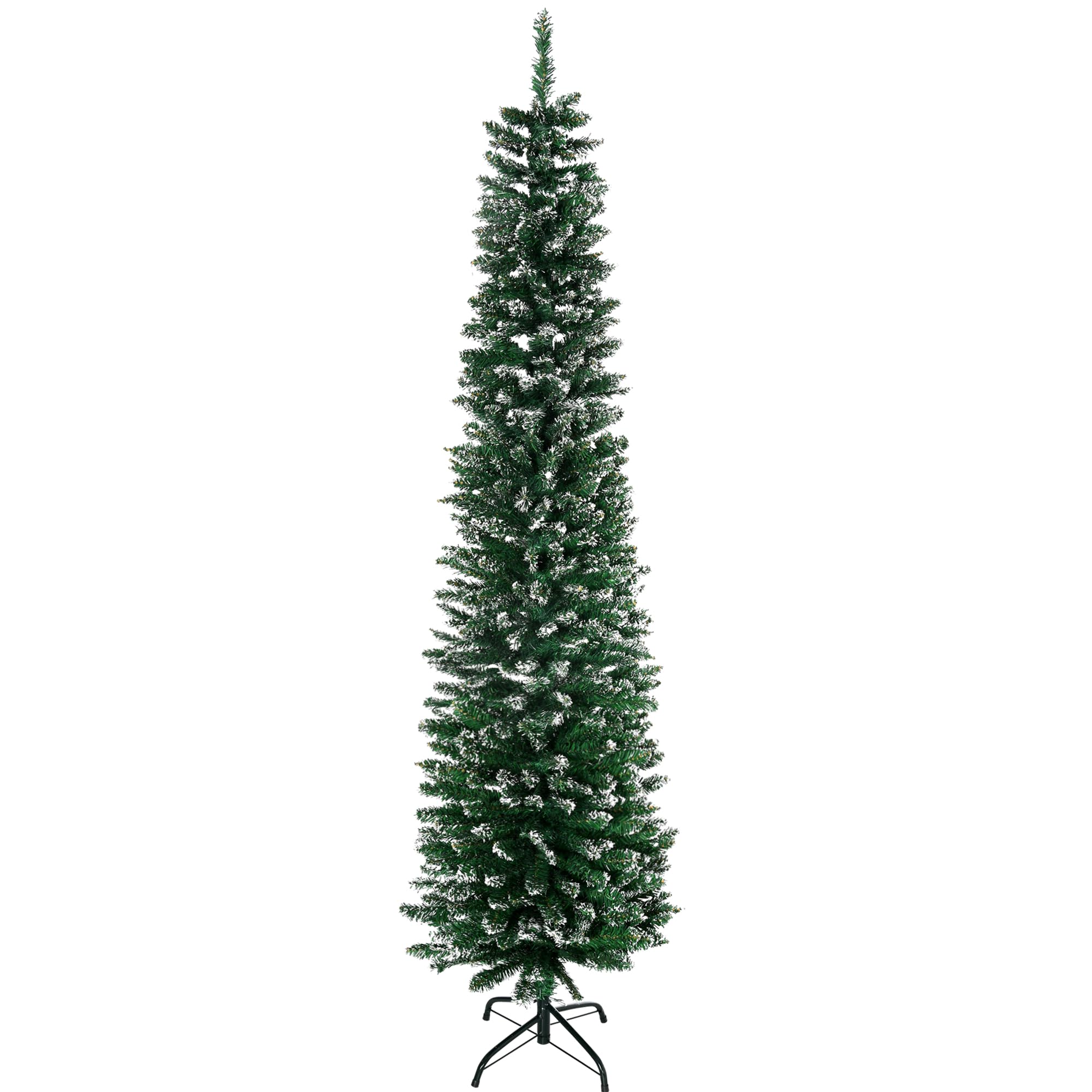 HOMCOM Albero di Natale Slim con 570 Rami, Albero di Natale Innevato Artificiale Alto e Stretto con Base Rimovibile e Pieghevole, Φ53x190cm, Verde