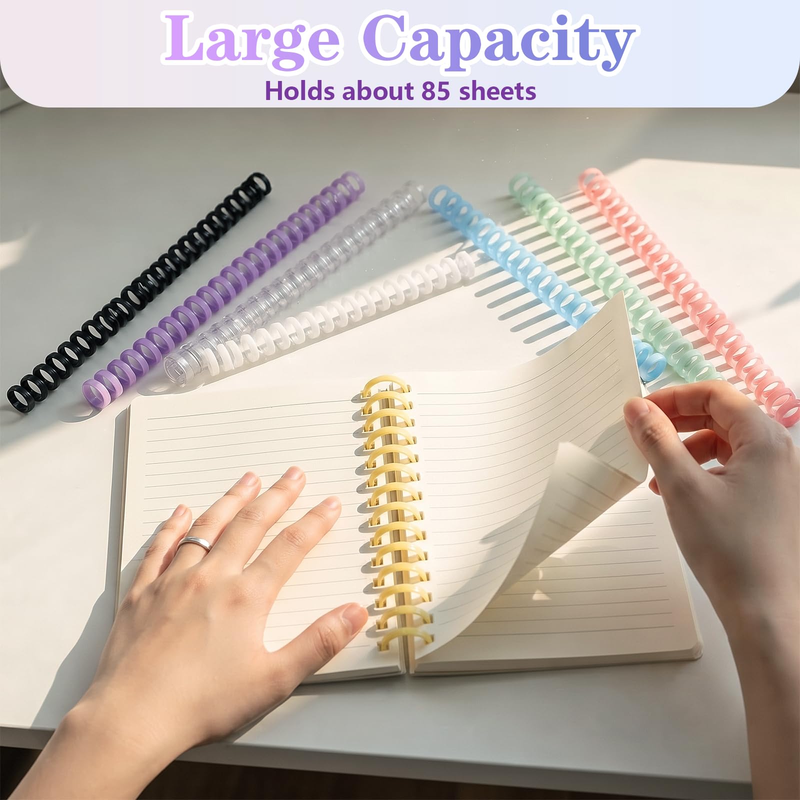 80 dorsi a pettine per rilegatura a spirale, diametro 1,3 cm, 30 anelli, in plastica, capacità di 100 fogli, facili da modificare, dorsi colorati per raccoglitori per quaderni, documenti e