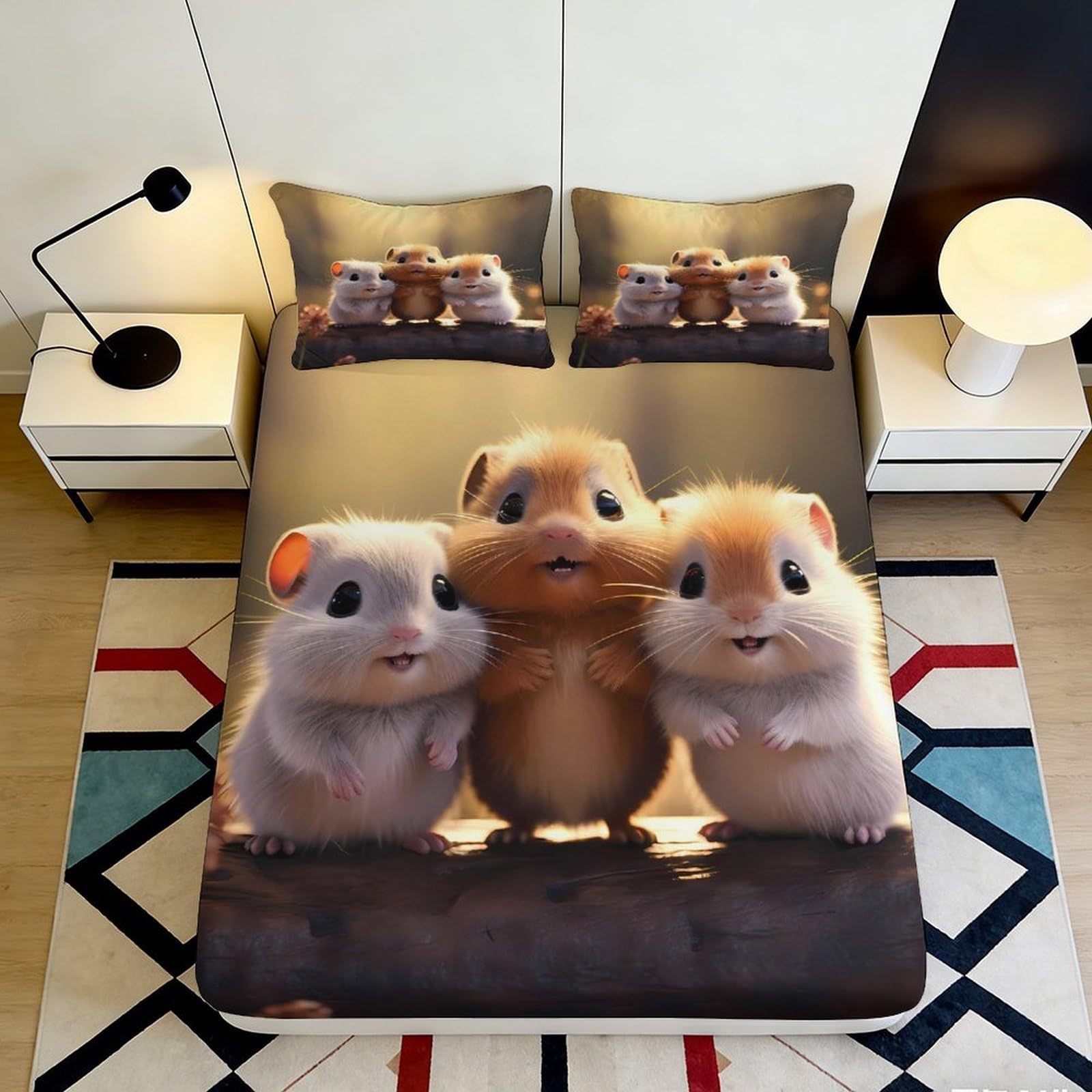 Jqzkxnhpbr Style-3 3D Printed Cute Hamster Fitted Sheet Microfiber Soft Breathable Cartoon Animal Bed Sheet For Bedroom Dorm Decor Mattress Cover 90X200x25cm