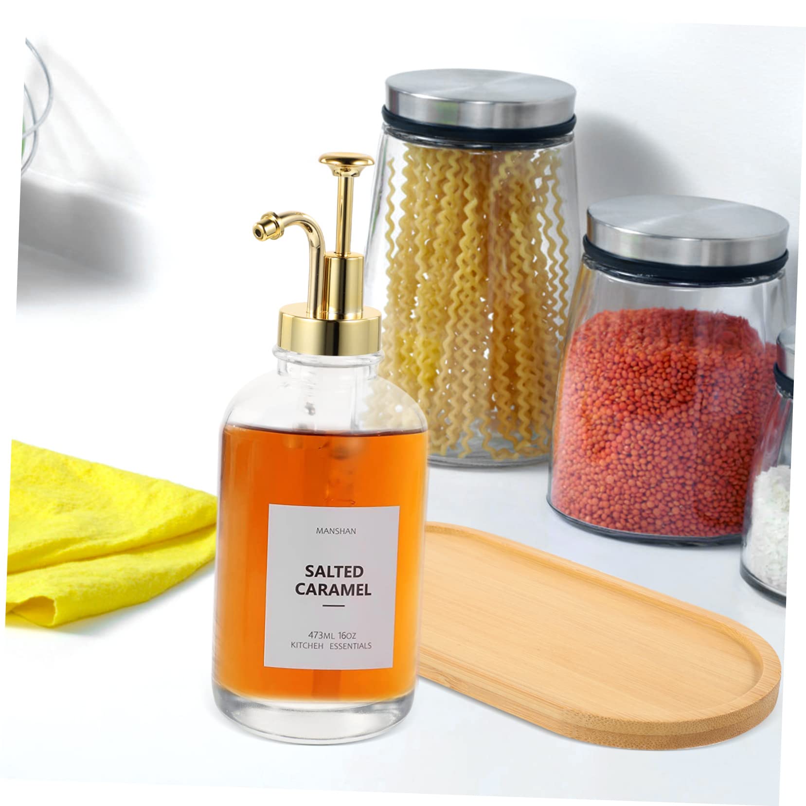 Dispensador de Jarabe Multiusos de Vidrio Bomba, Dorado