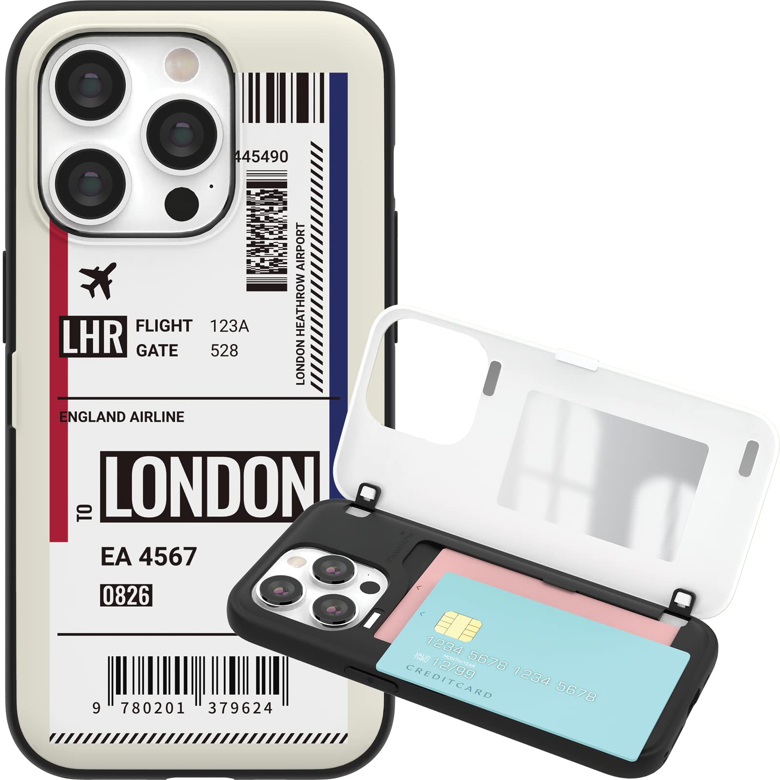 JUST4YOUBoarding Series for iPhone XX Pro Case with Card Holder Wallet Auto Magnetic Closure Hidden Mirror Bumper Cover (London) CS_BR_MD_I14P_LHR