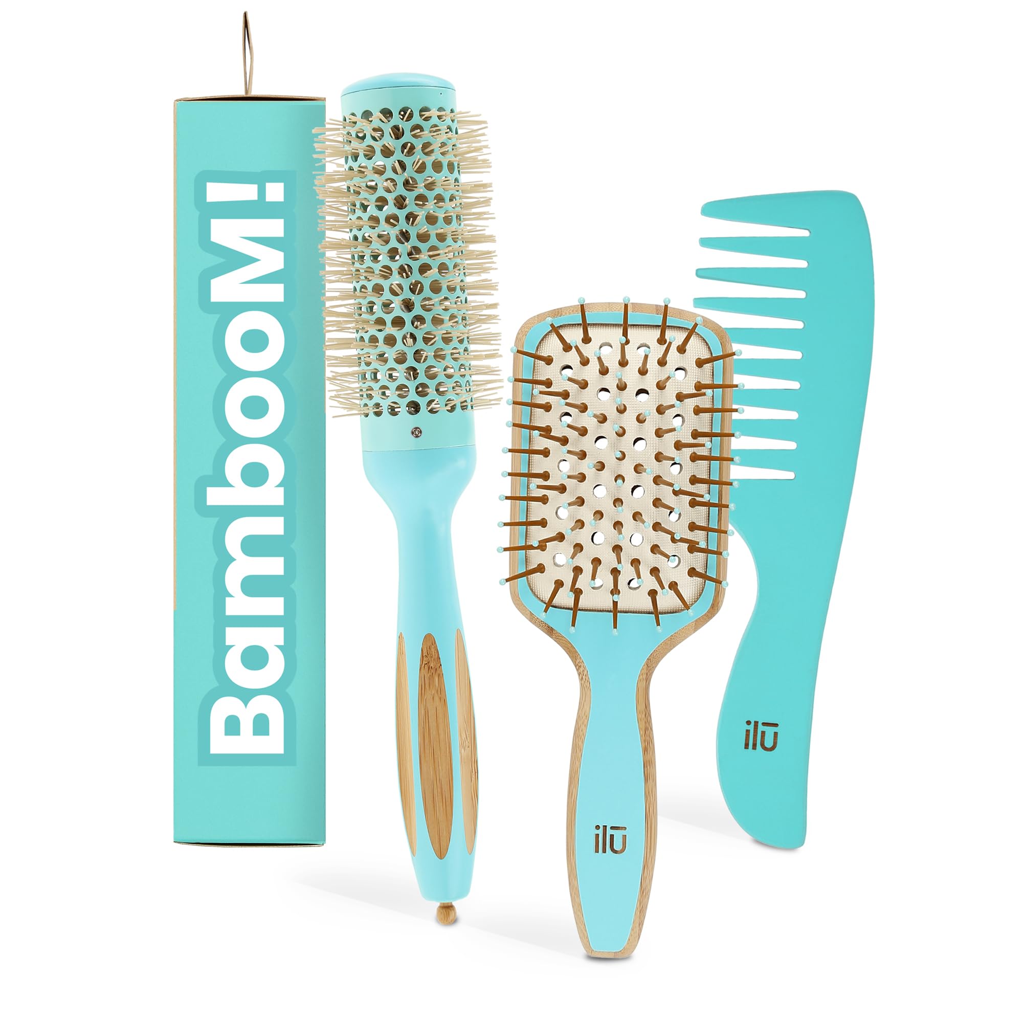 Ilū - Bambus Haarbürste Detangler Bürste Ocean Breeze Haarschonend Antistatisch Für Haarmassage Styling Umweltfreundlicher Haarkamm Perfekt Für Alle Haartypen