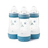 MAM Easy Start Anti-Colic Baby Bottles | 3 Pack (3 x 260) | Self-Sterilising Baby Milk Bottle | Medium Flow MAM Teats Size 2 | Newborn Essentials | Green Tea (Various Designs) Blue 3 Pack