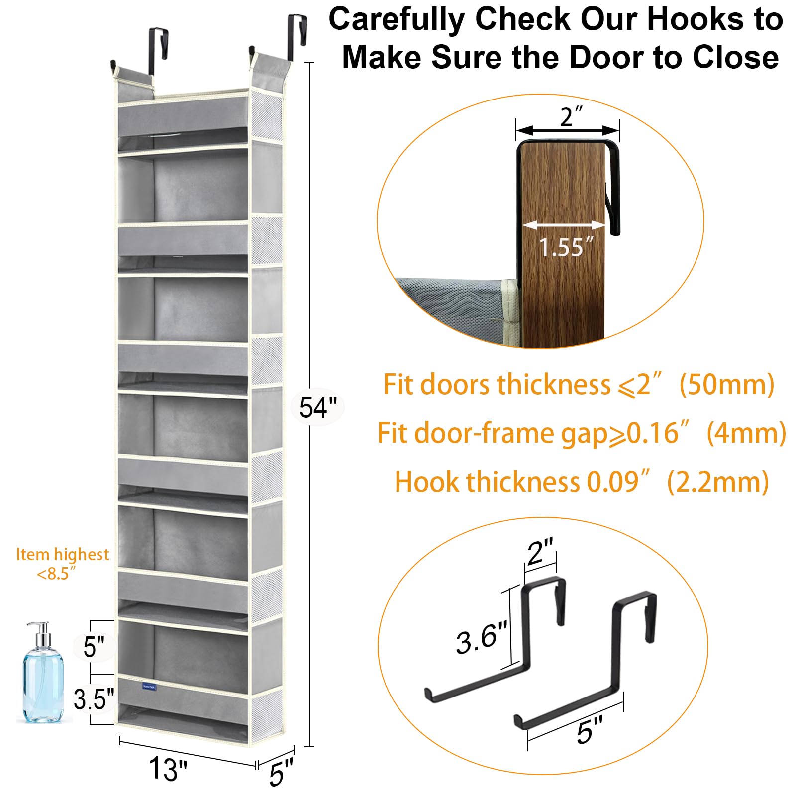 Organizador sobre la puerta con 6 estantes y 12 bolsillos laterales, almacenamiento sobre la puerta para baño, dormitorio, guardería, organizadores de puerta colgantes para pañales de bebé y
