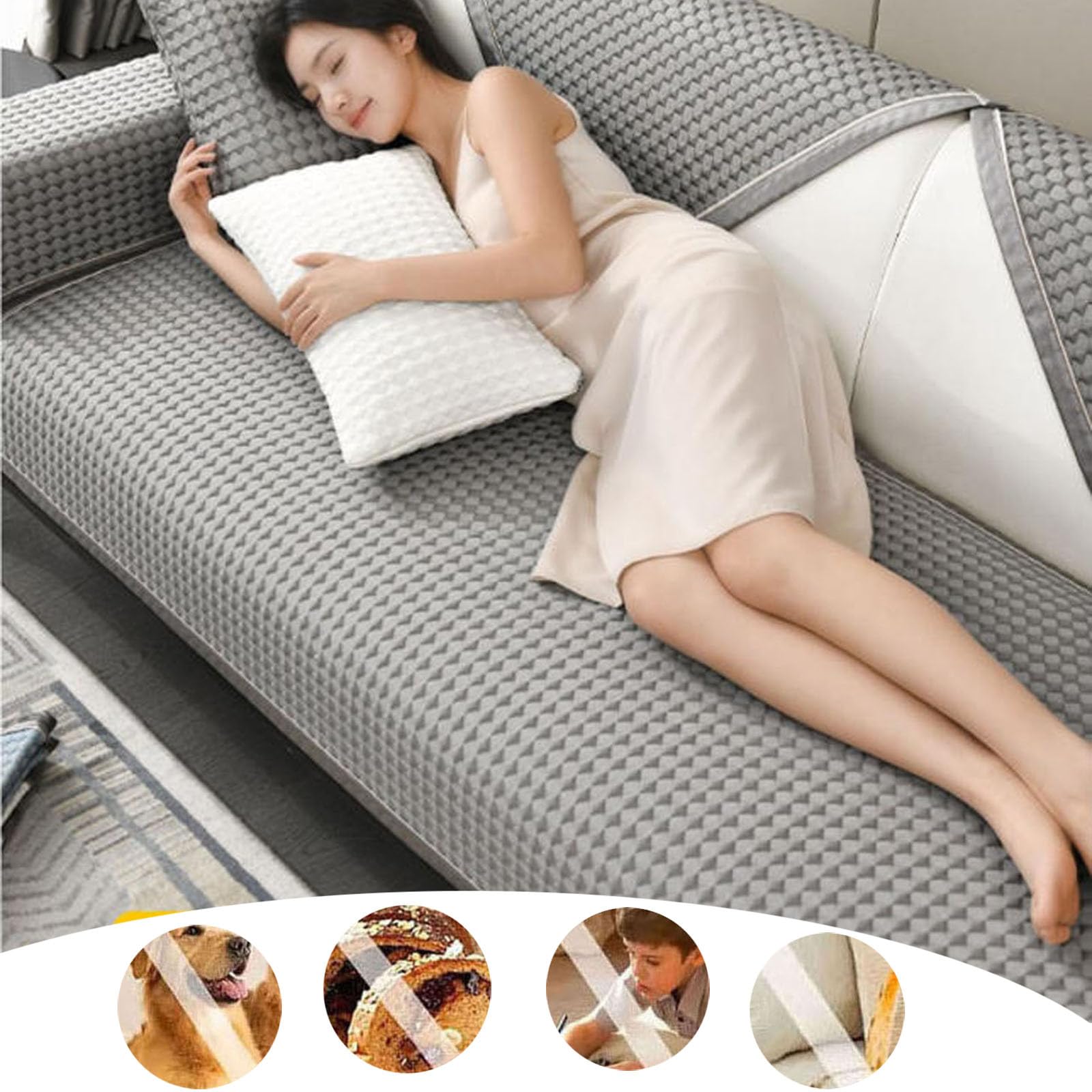 Generisch Kühlende Sofabezug,Couch Überzug Sofaläufer Sofaschoner rutschfest Dekorativer Überwurf Kissenschutz für Wohnzimmer Sofadecken für Sitzfläche,Grey,110x210cm