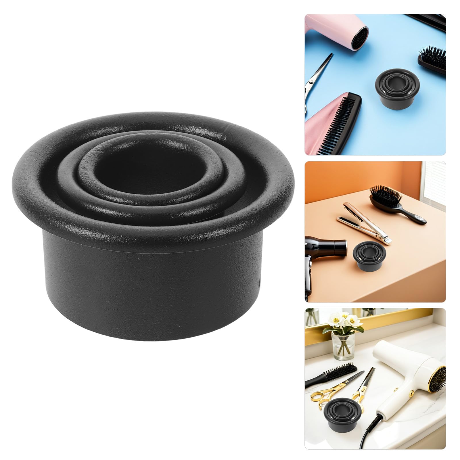 Soporte para Secador de Pelo Estable en Negro de Acero Inoxidable 6 Piezas para Uso en Baño y Estación de Barbería