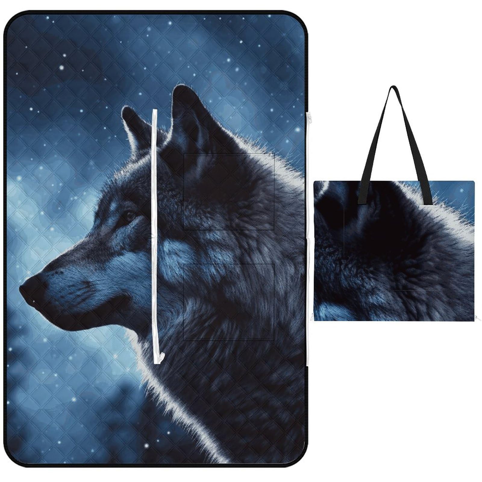 Couverture de pique-nique loup imperméable et pliable avec fermeture éclair de transport voyage