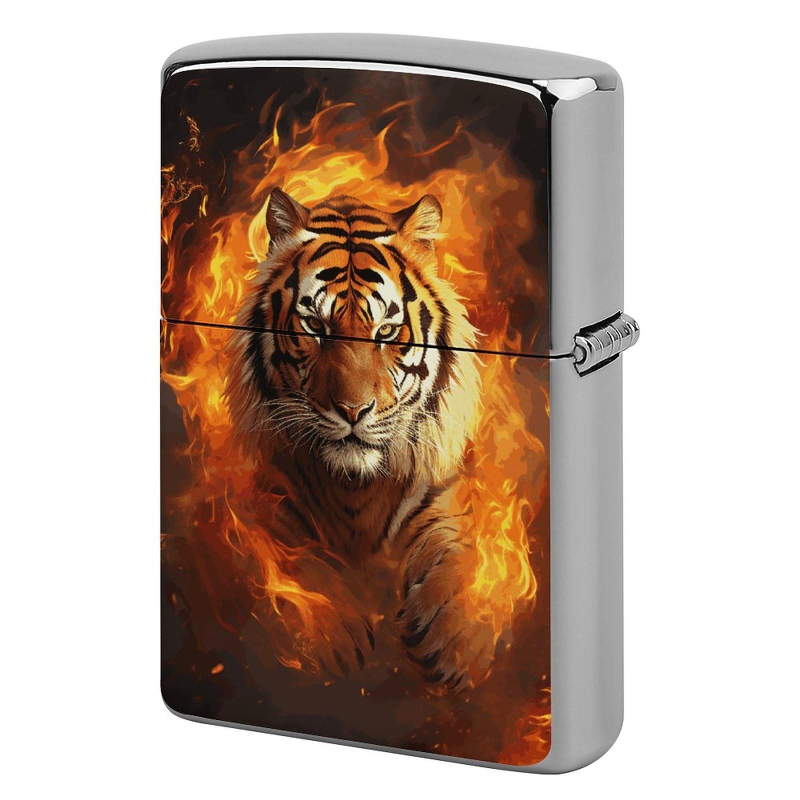 Cool Tiger in Flame Lighter Case for Men, Personalized Lighter Cover for Valentine's Day Gifts, Flip-Top Lighters Shell for Outdoor, Portable Lighters Protective Sleeve