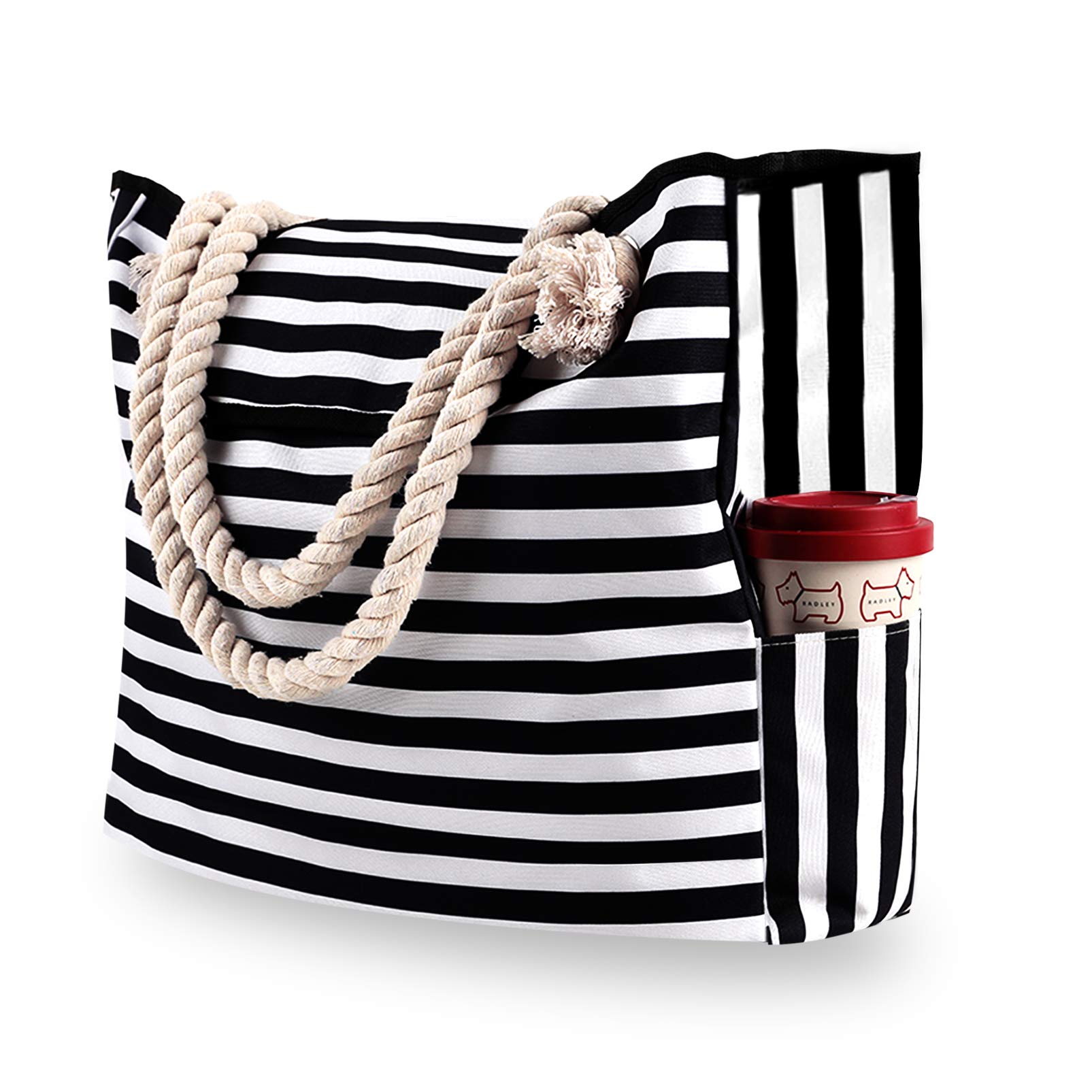 Genovega Grande Sac de Plage en Toile Femme Homme - XXL Cabas Sac Shopping Voyage Ete avec Boucle Magnétique, Sacs d'épaule de Natation Sport avec Poignées en Coton Corde