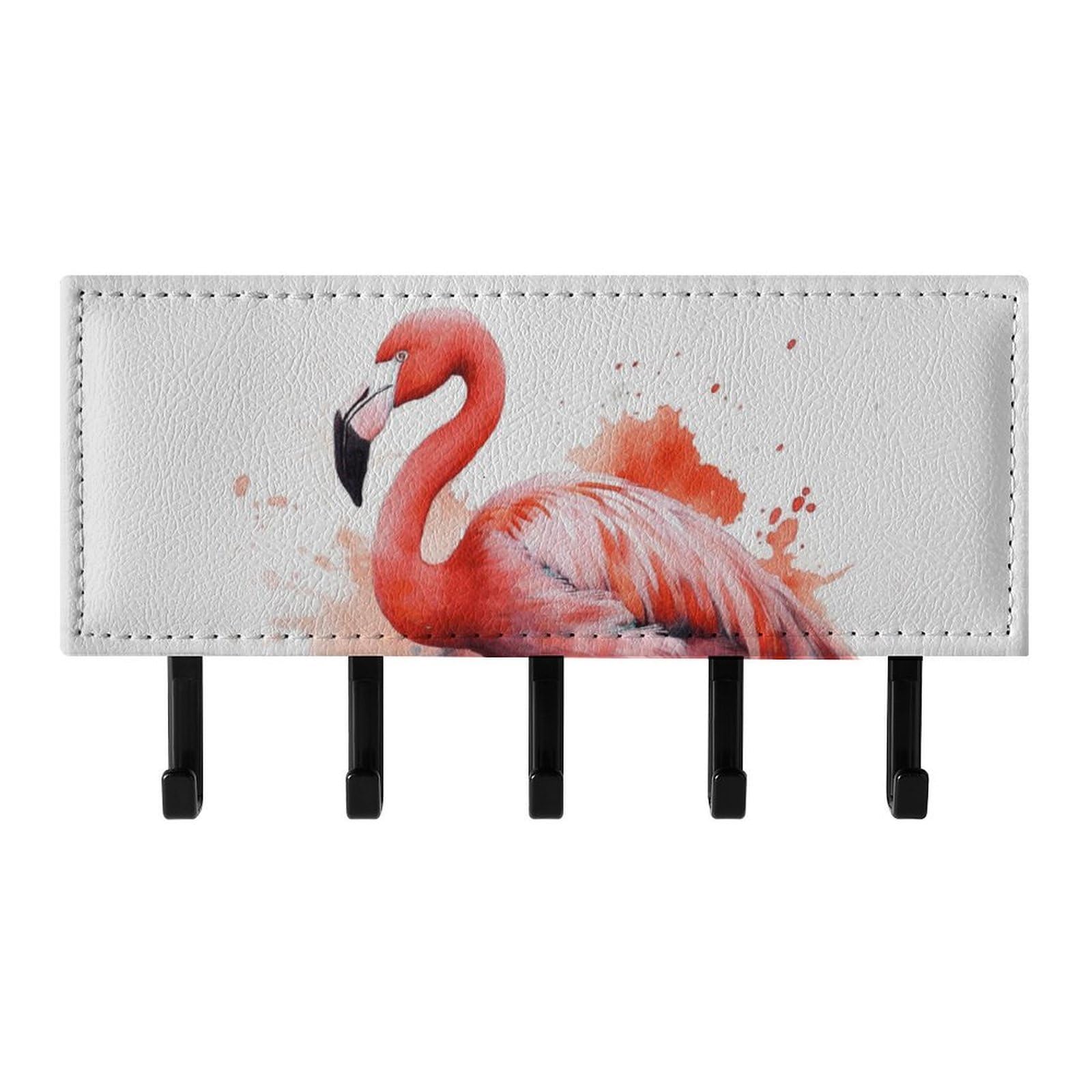 QMNLKH Watercolor Flamingo Wall Mounted Key Rack for Home, No Drilling Key Holder with 5 Hooks, Self Adhesive Keys Chain Organizer for Hallway, Keys Hanger Shelf for Office, Doorway Black