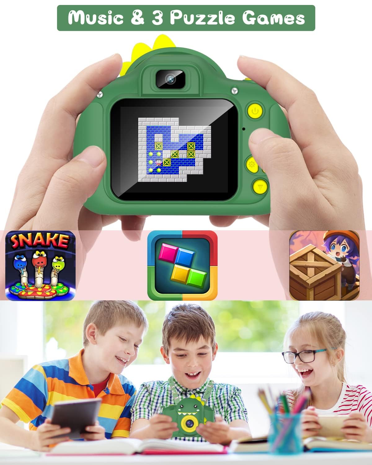 Heuchaey Fotocamera Digitale Per Bambini 3-12 Anni - 20MP, 1080P HD, Schermo 2'', Selfie, Con Scheda SD 32GB, Custodia Antiurto In Silicone, Giocattolo Regalo Compleanno Natale