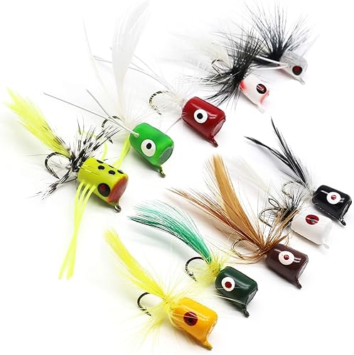 Bass Popper Fly Dry Fly - Kit de moscas de pesca con mosca seca Panfish Bass Fishing Popper Topwater Cebo