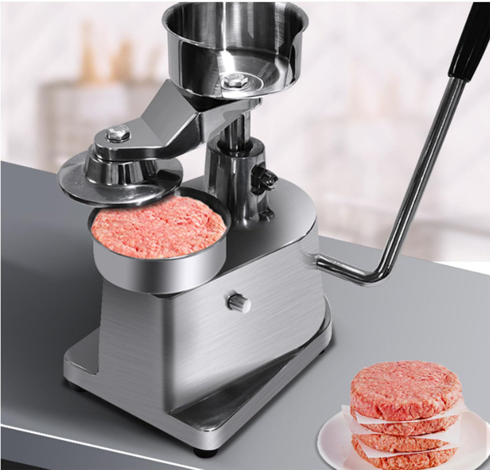 Runde Burgerpresse Manuell, Patty-Former mit Edelstahlteilen für Gartengrill, Street Food, Catering und kleine Gastronomiebetriebe,Pressing ⌀130mm