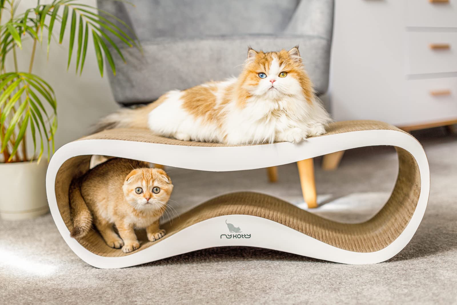 myKotty Design Kratzbank LUI – für natürliche Kratzbedürfnisse & Möbelschutz – Wellpappe Kratzbrett für alle Katzen zum Spielen, Schlafen, Kratzen – sicher & ungiftig – 75x25x26 cm – Weiß