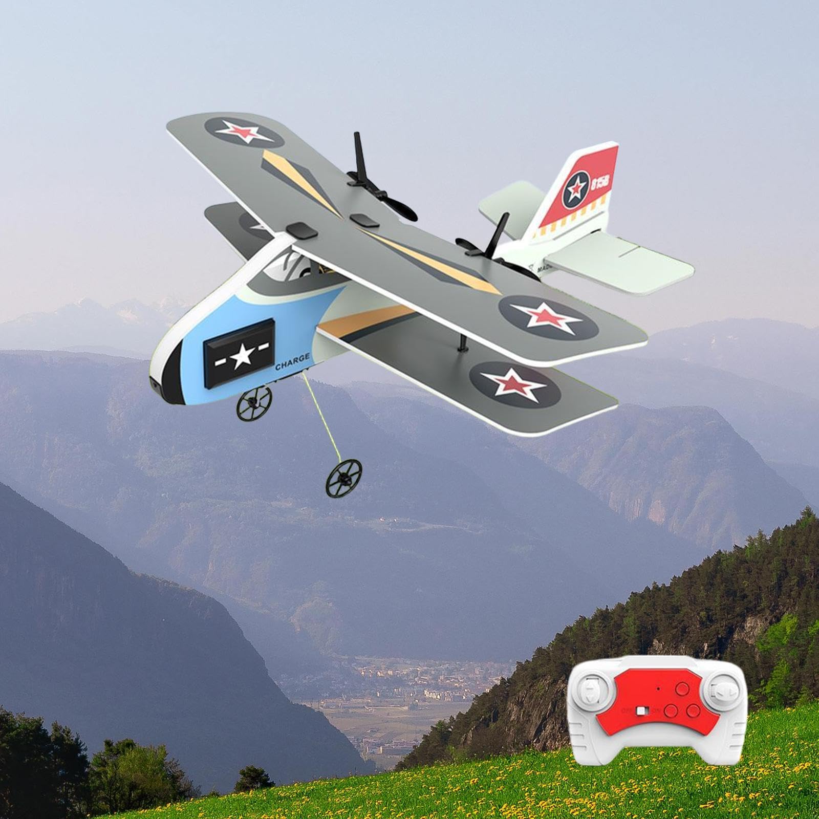 Avión de Juguete Teledirigido RC Planeador de Espuma con Dos Canales para Principiantes, Función de Ajuste de Cola, Adecuado para Niños, Gris
