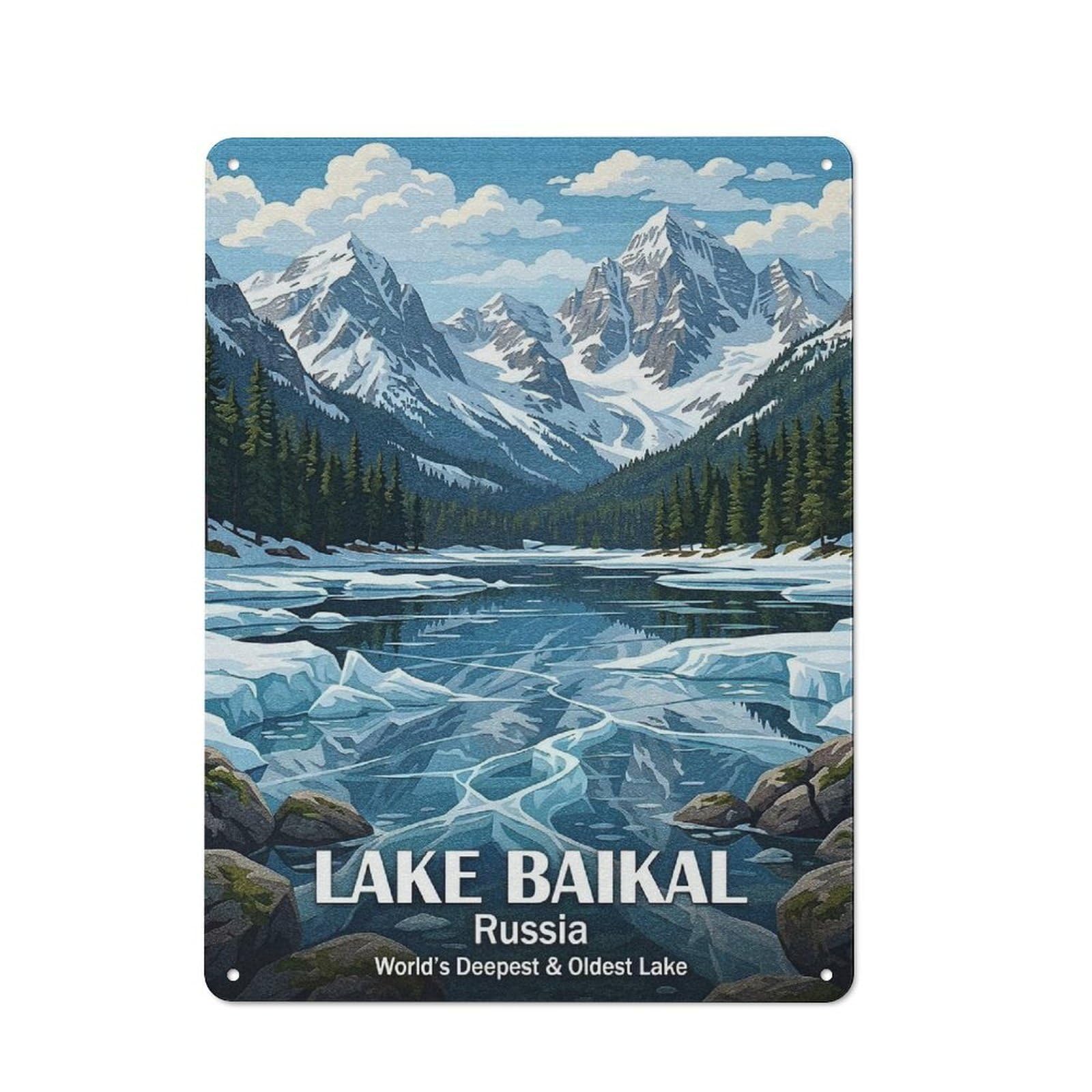 Classic Lake Baikal, Russia Winter Landscape Metal Wall Art Sign 40x30cm, Vintage Wall Decor for Lounge, Study, Pub Or Wall Gallery