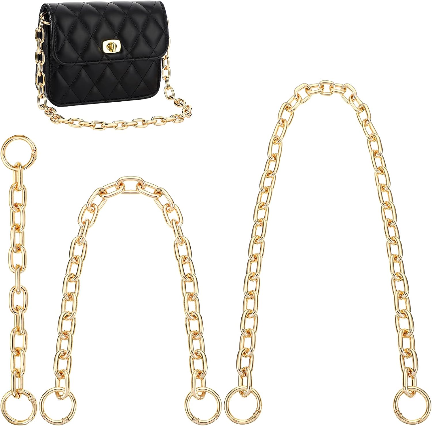 3 Pieces Gold Purse Strap Extenders Iron Flat Chain Strap