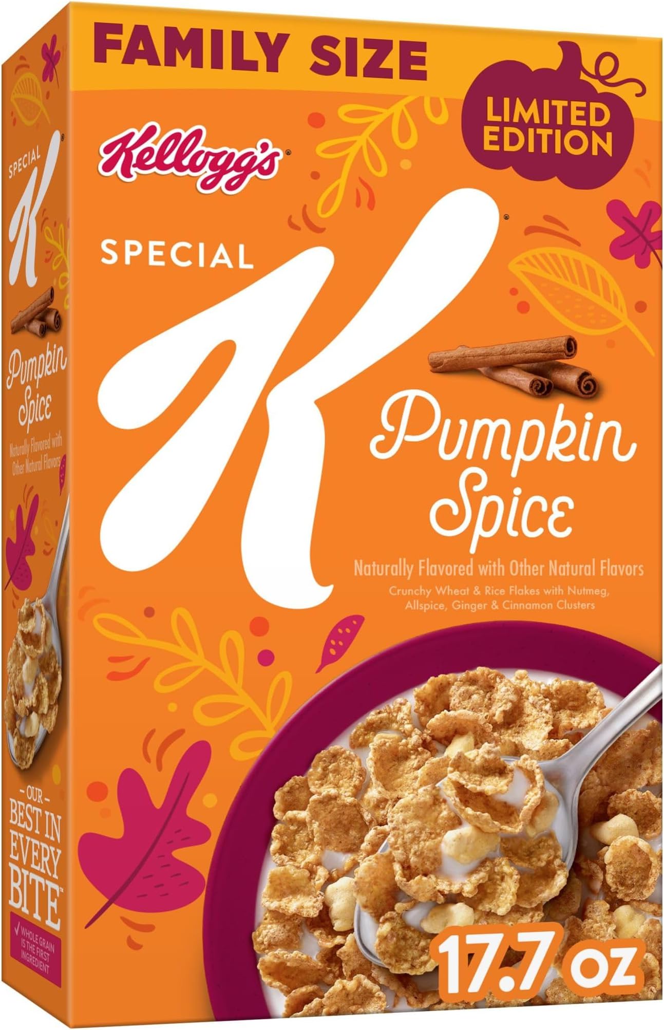 Breakfast Cereal, 11 Vitamins and Minerals, Anytime Snacks, Family Size, Pumpkin Spice, 17.7oz Box (1 Box)