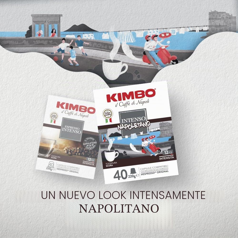 Cápsulas de Café Kimbo Intenso, Compatibles con Nespresso, 4 Paquetes de 40 Cápsulas (Total 160 Cápsulas) | 4 paquetes de 40 cápsulas, mezcla intensa y con cuerpo, intensidad 12/13, tueste oscuro