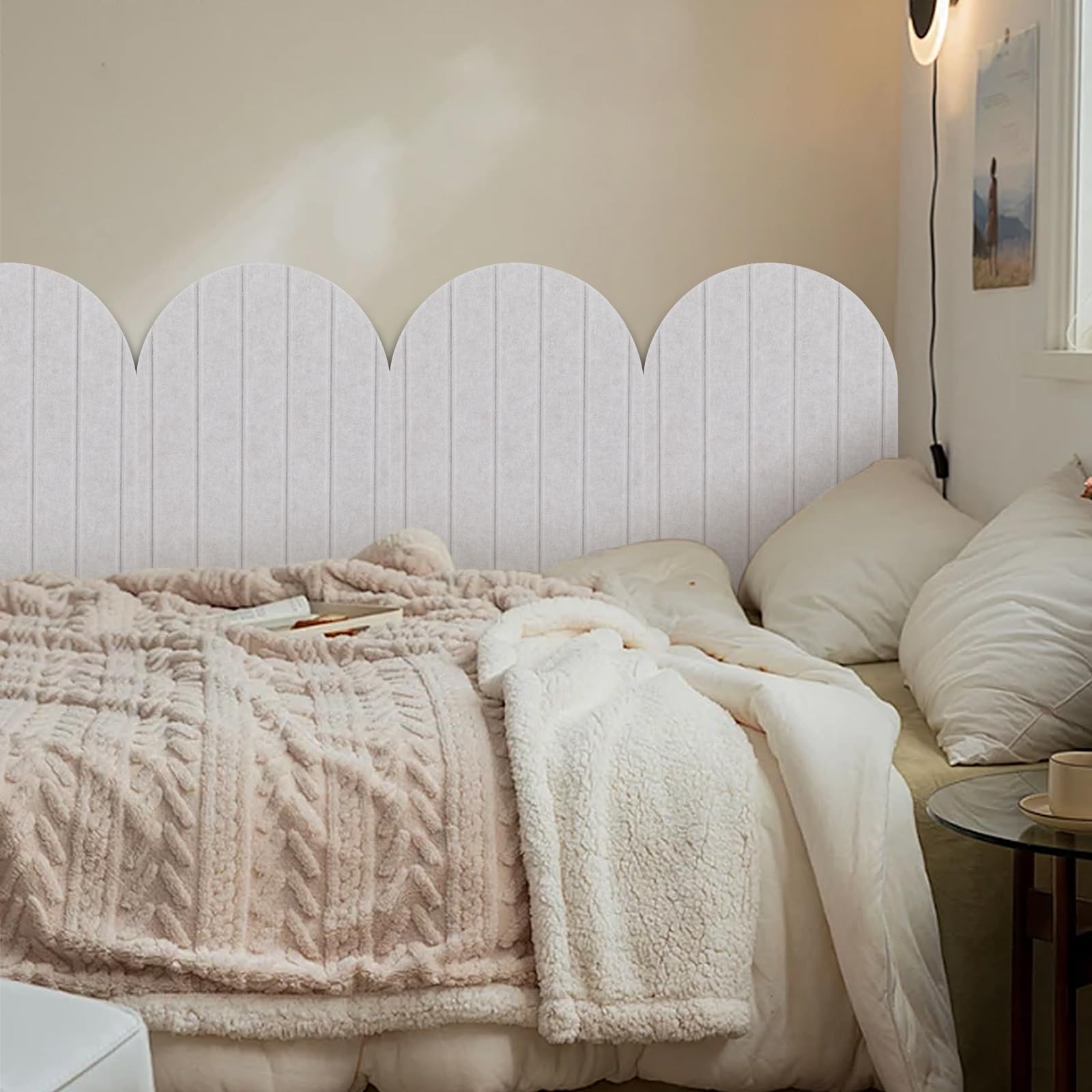 3D Wandpaneele,4 Stück 32x43cm Wandschutz Filz-Paneel Dekorative Wandpaneele Selbstklebend Antikollision Wandpolster für Schlafzimmer,Kinderzimmer (Hellbeige)