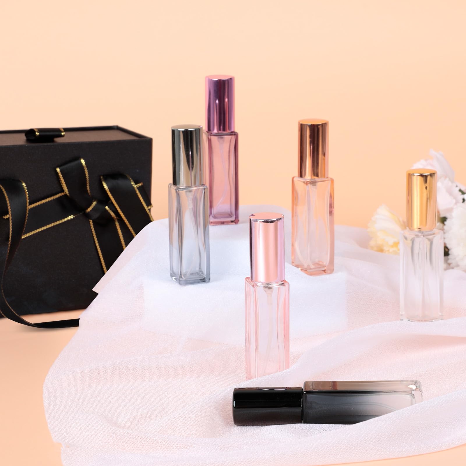 AiQInu 6 sztuk wielokrotnego ładowania podróżny pojemnik na perfumy 10 ml, pusta butelka z rozpylaczem z zakraplaczem i lejkiem, wielokrotnego użytku, przenośny dozownik parownika do podróży, na