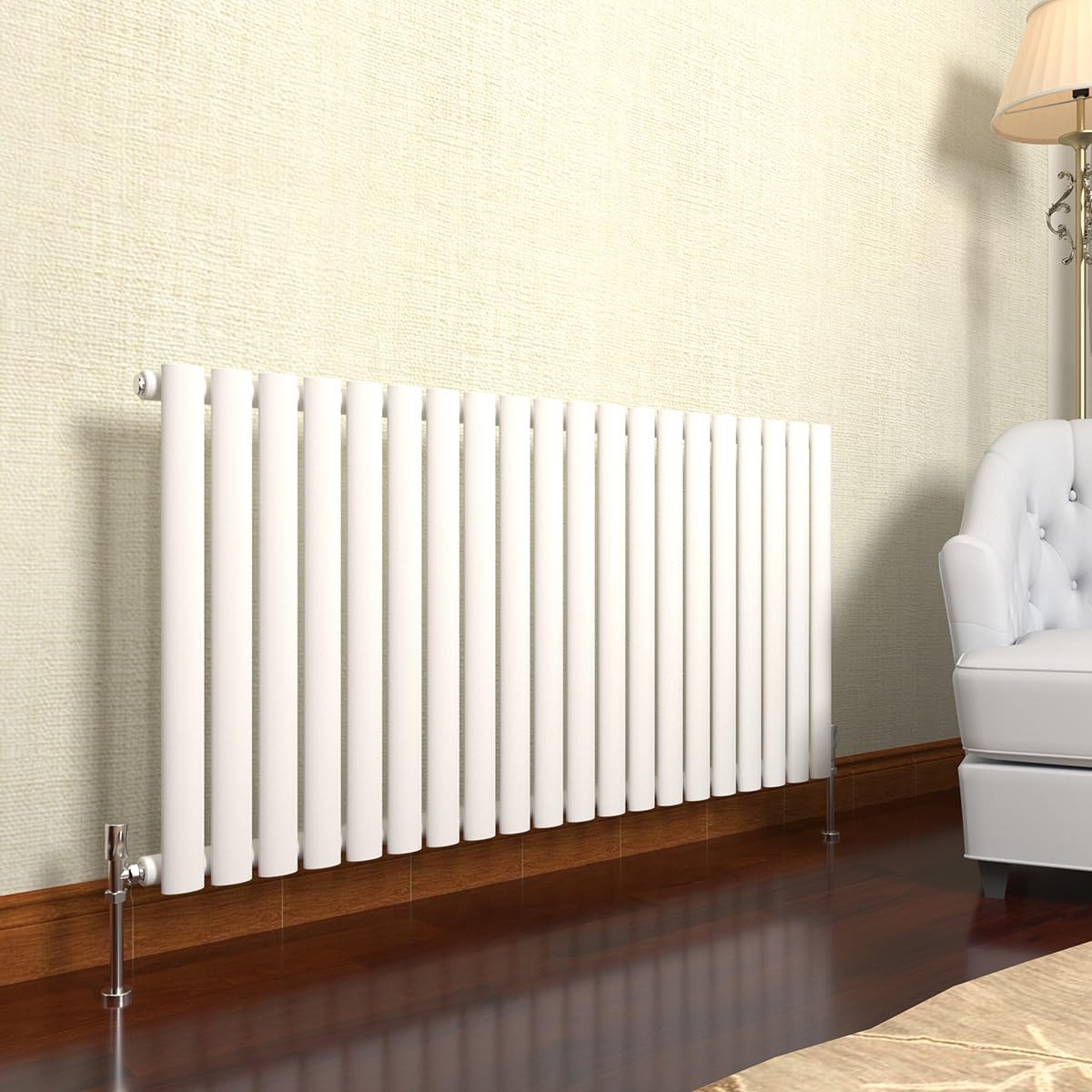 GY Bath Horizontal Radiator White Oval Column Designer 600x1180mm Single Modern Central Heating Rads