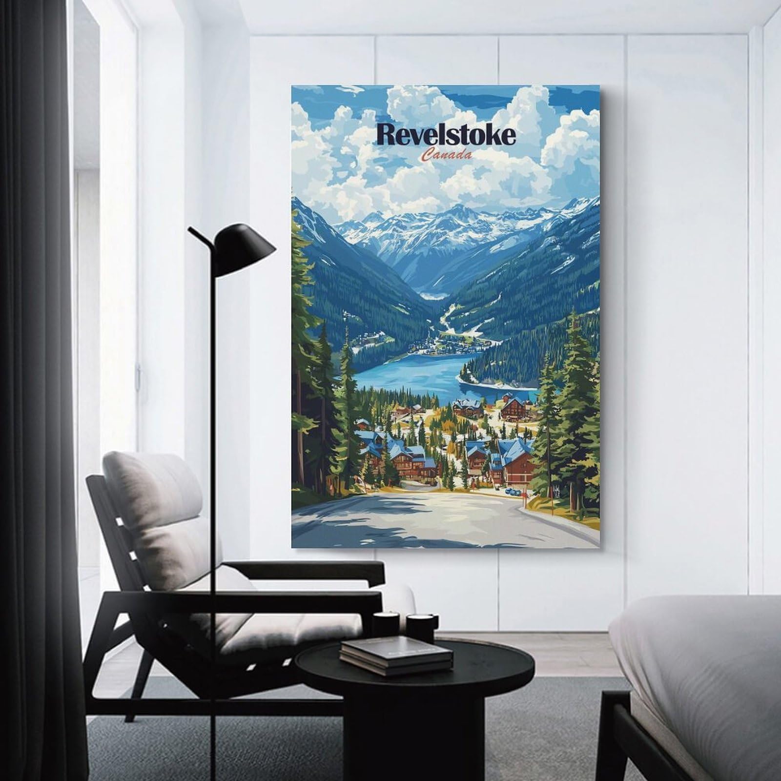 Junmoney Room Decor Wall Art Revelstoke, Canada Mountain View, 24x36inch(60x90cm), for Flats, Guest Rooms Or Compact Rooms, Wall Decor with Flexible Room Appeal