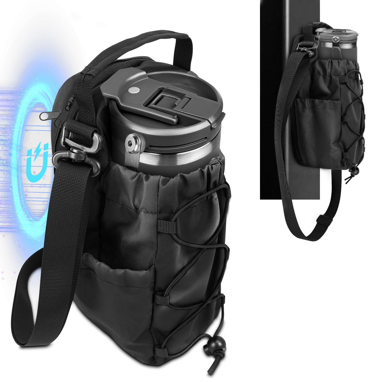 Bolsa Magnética Gimnasio - 4 Imanes Fuertes, Magnetic Gym Bag, Magnetic Water Bottle Bag con Correa para Vasos de 1,2L Funda Deportiva Gym, Bolsa Magnetica Gym para Botella de Agua & Móvil — view 8