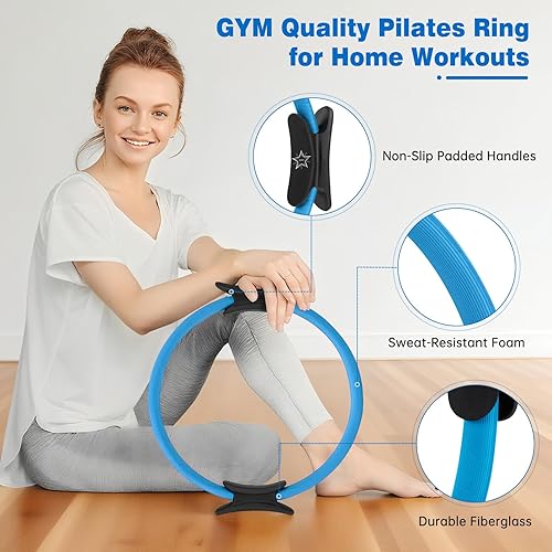 Miniatura 2 de Pilates Ring Set, Pilates Essentials Kit for Home Workouts Women, Yoga Equipment Set with 14 Inch Magic Circle, 9.8 Ball, 5 Resistance Bands, 3 Long