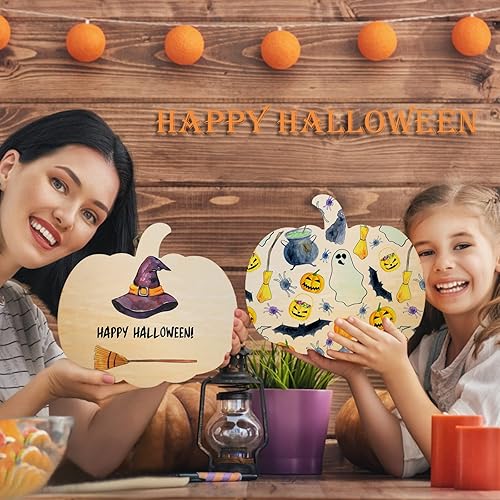 Miniatura 6 de 12 piezas de recortes de calabaza de madera grandes en blanco con forma de calabaza recortada de madera sin terminar manualidades de madera para