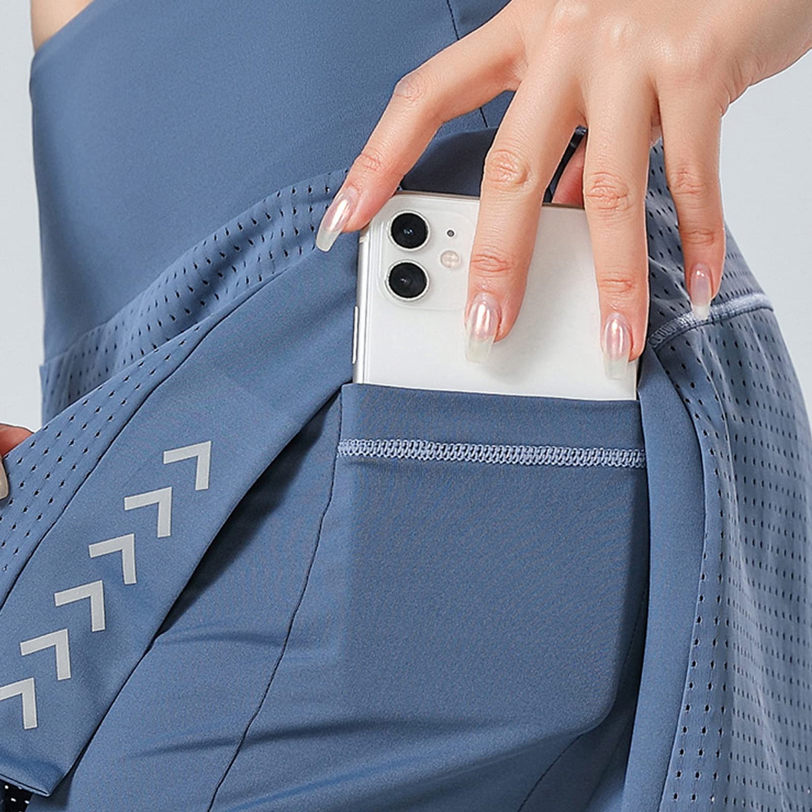 Short de course léger 2 en 1 pour femme - Pour entraînement, gym, yoga - Doublure avec poches pour téléphone