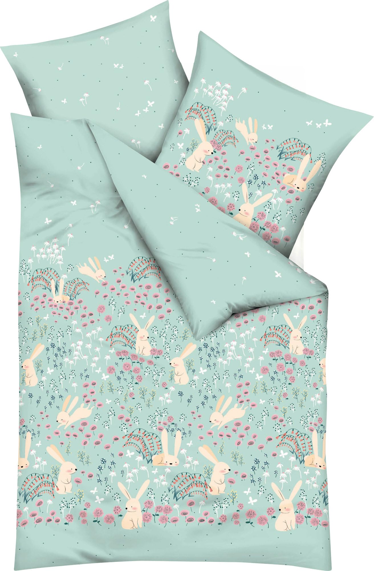 Kaeppel Kinder-Bettwäsche Bunnys Renforcé Mint Größe 1x 135x200 cm + 1x 80x80 cm