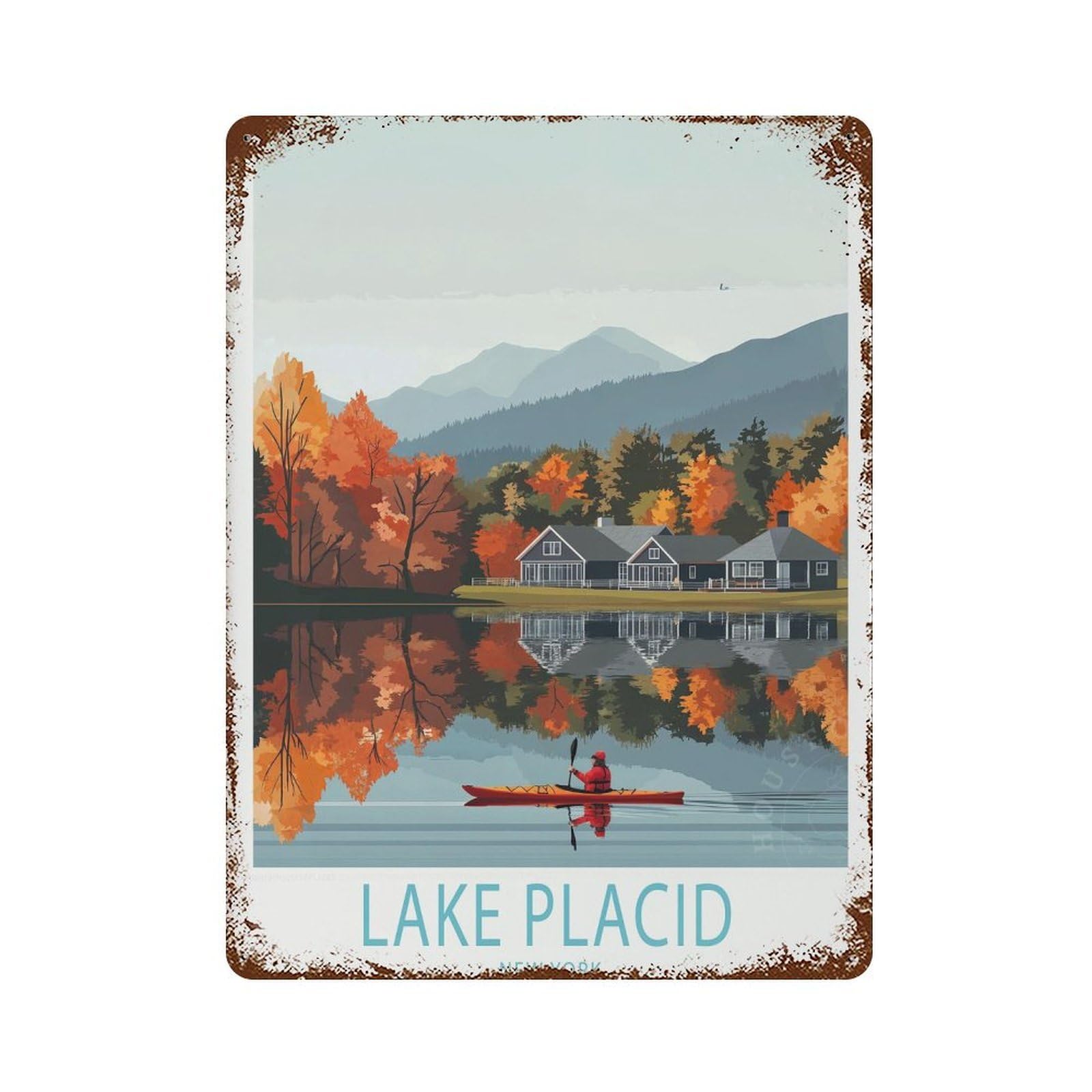xiaoxiaoshen Lake Placid New York Travel Wedding Present, Gifts Wall Decor Art Metal Tin Poster Modern Home Decor Art Home Bar Shop Decorations Vintage Sign 40x30cm