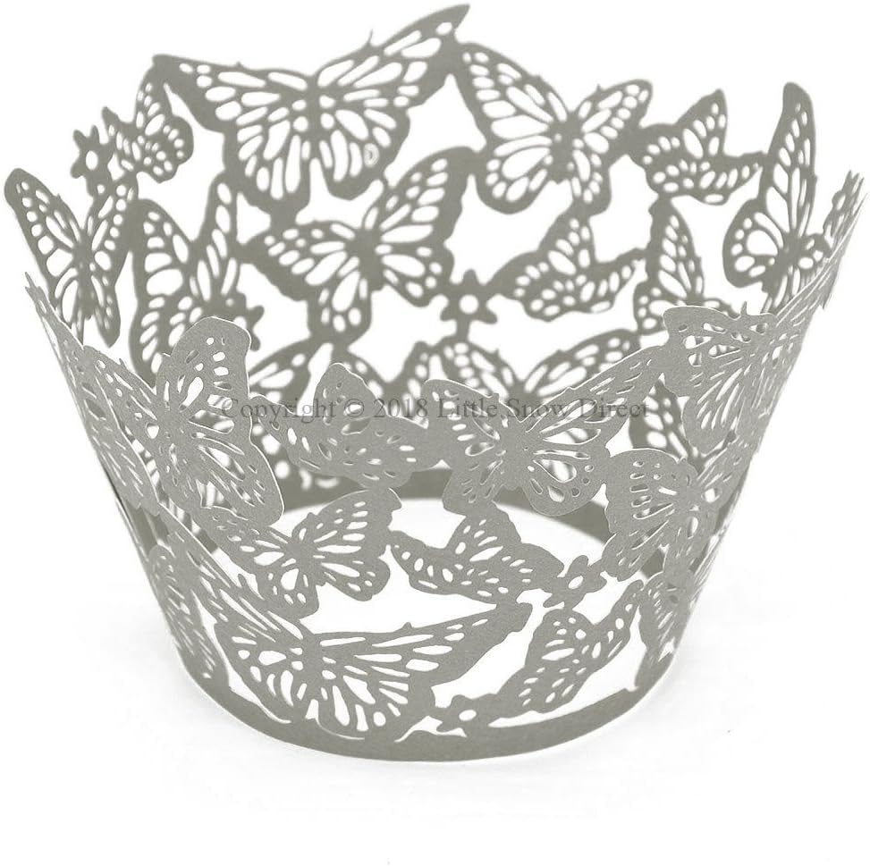 Little Snow Direct Butterfly 20pcs Laser Cut Cupcake Wrapper Wraps Cases Wedding Birthday Party - Silver Grey