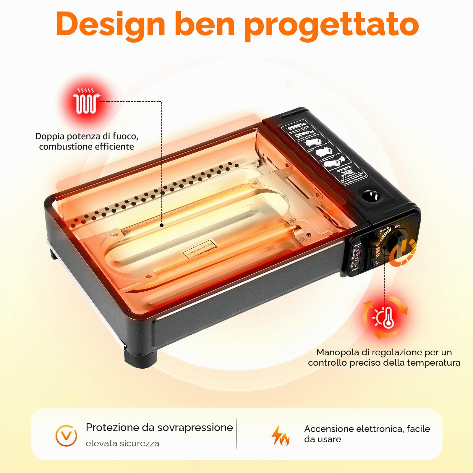 Barbecue a gas da campeggio, barbecue a gas con rete per barbecue, pinza per alimenti e teglia, griglia a gas portatile con valigetta di immagazzinaggio, fornello da campeggio, cucina