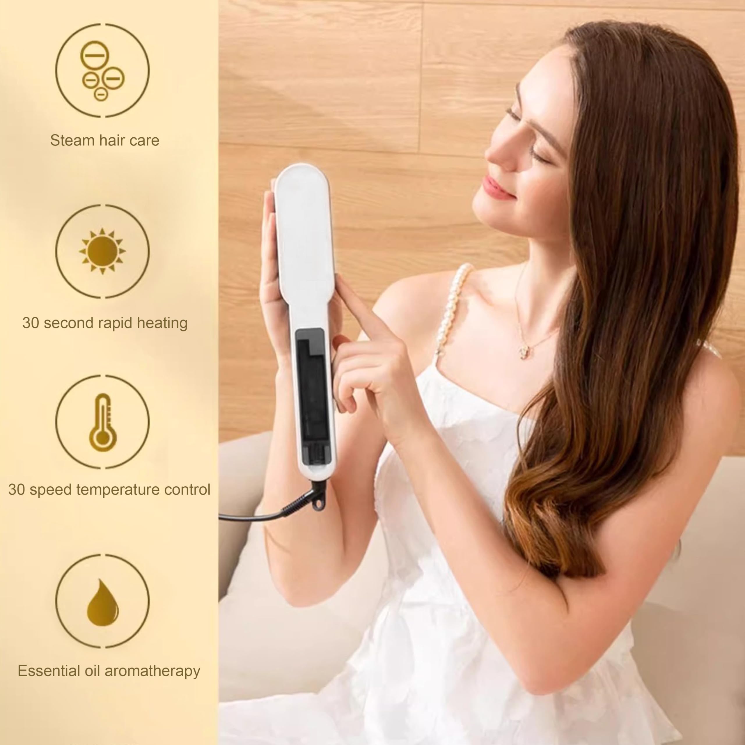 Cabello Vapor Alisador Peine de rizos Cuidado del cabello hidratante y antiencrespamiento 30S Calor rápido 3 niveles de control de temperatura con función de aromaterapia Elitzia ETKD890
