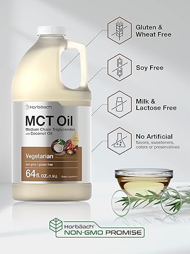 Miniatura 4 de Horbäach Aceite MCT de 64 onzas | 100% puro | Mezcla con café, té, jugo y líquidos | Fórmula sin sabor de tamaño económico | Keto, vegetariano, sin