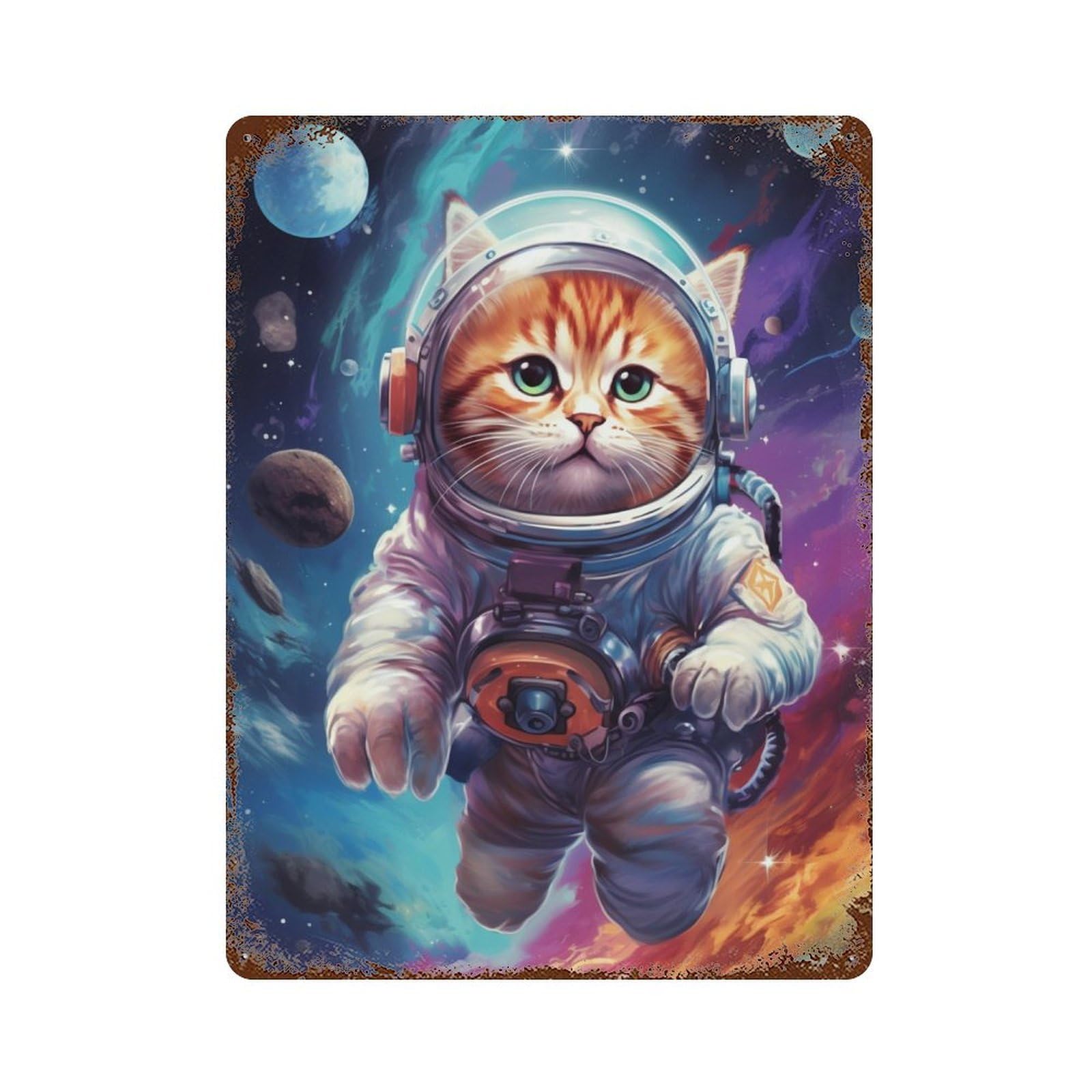 Retro Metal Sign with Cosmic Cat Explorer-1 Design 15.7"x11.8", for Shed, Workshop And Garage Wall Decor, Old School Wall Decor