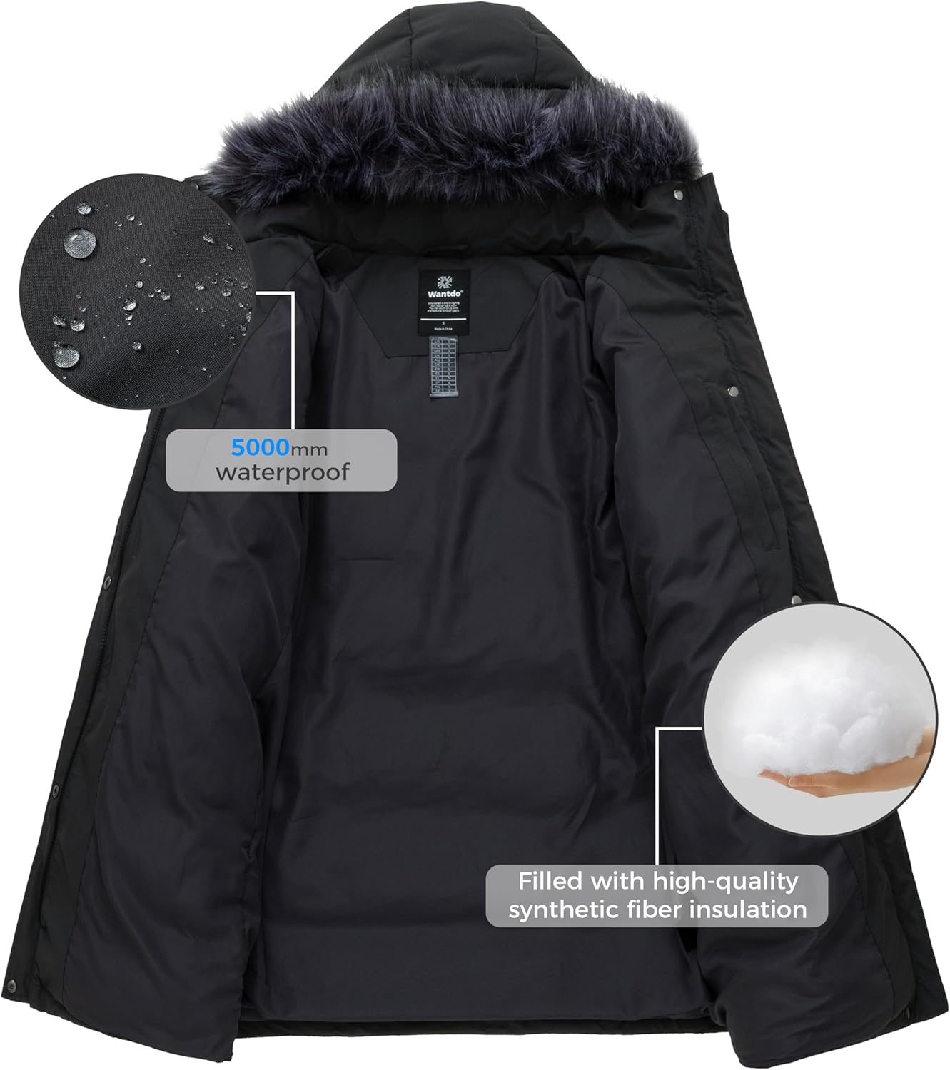 wantdo Women's Waterproof Winter Coat Warm Long Puffer Jackets with Faux Fur Hood Thicken Parka - Image 4