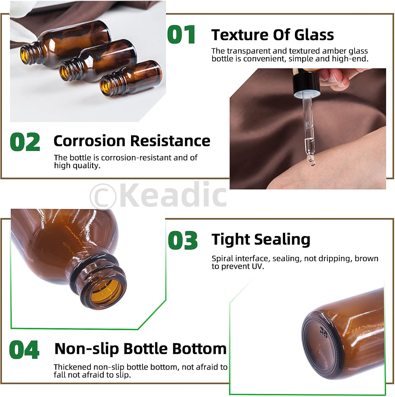 Keadic 24 Pack Dropper Bottle, 1 Oz 2 Oz 4 Oz Amber Glass Eye Dropper Bottle Amber Glass Tincture Bottles for Essential Oils Perfumes Liquids