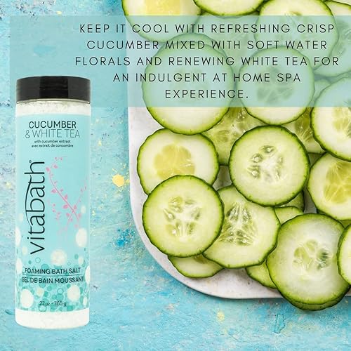 Miniatura 4 de Vitabath Sales de baño espumosas de pepino y té blanco, aromaterapia relajante para el cuidado de la piel, para el cuidado de la piel, calmante y