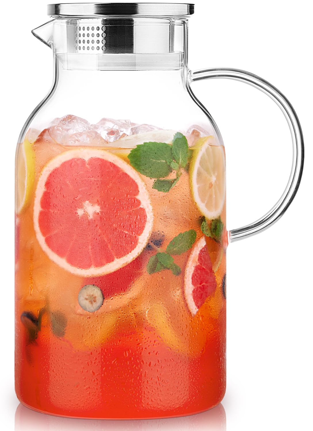 LUNA&MANTHA 1 Gallon Glass Pitcher with Lid and Spout, 128oz Water Pitcher with Handle for Fridge, Large Iced Tea Jug for Juice, Coffee, Sangria, Beverage, Borosilicate Glass Carafe Hot/Cold Drink