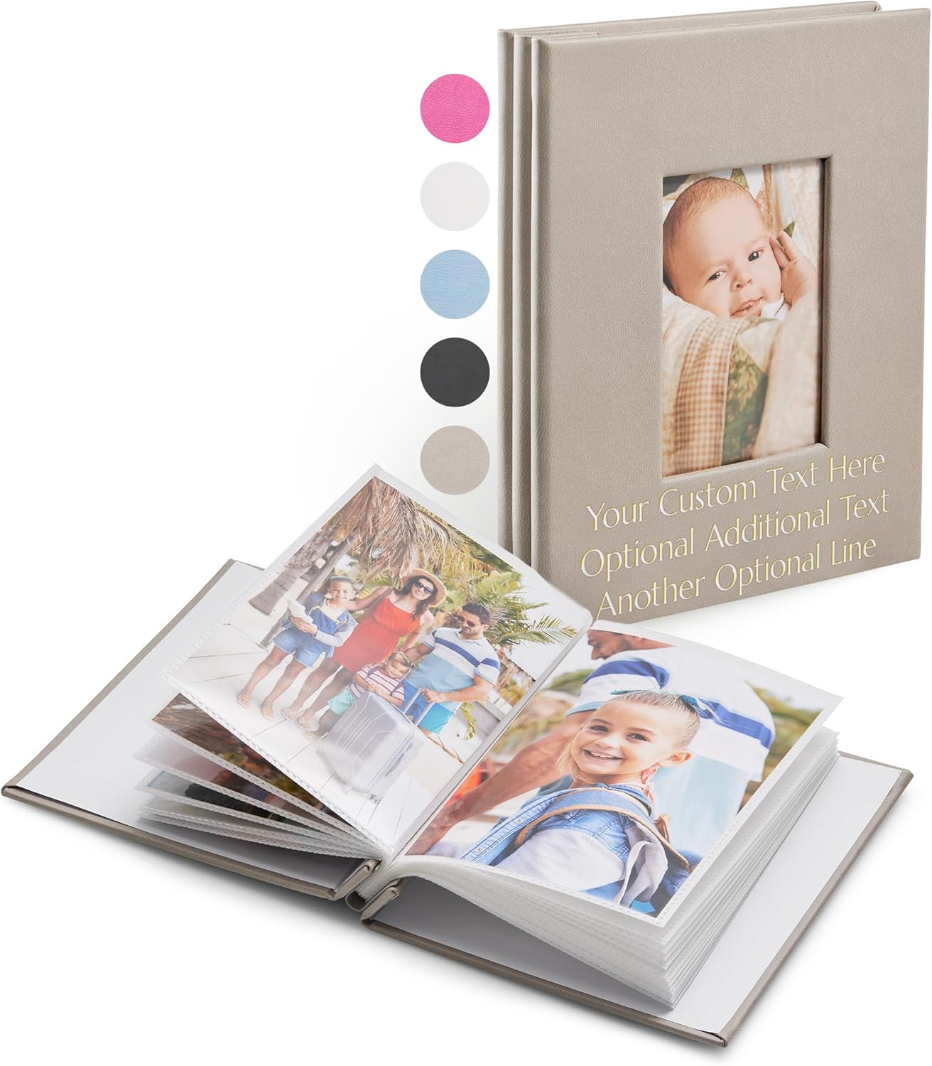 Promot Personalized Photo Album with Pockets- Custom Photo Book, 4x6 Wedding Album, Vintage Hardcover Holds 40 Photos - Small Keepsake Picture Book for Photos with Easy Slip-In Pockets (Stone Gray)
