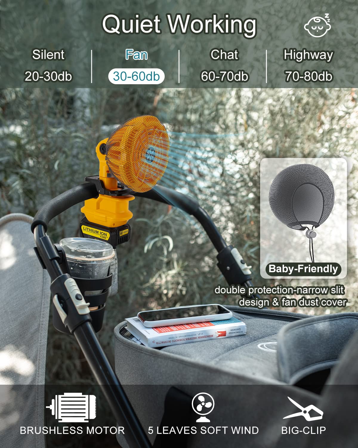 Tragbarer Clip-on-Ventilator für Dewalt 18v 54v Akku, Leise akku ventilator mit 3 energieeffizienten Geschwindigkeitsstufen für Schlafzimmer, Outdoor, Camping und Baustelle (nur Werkzeug)