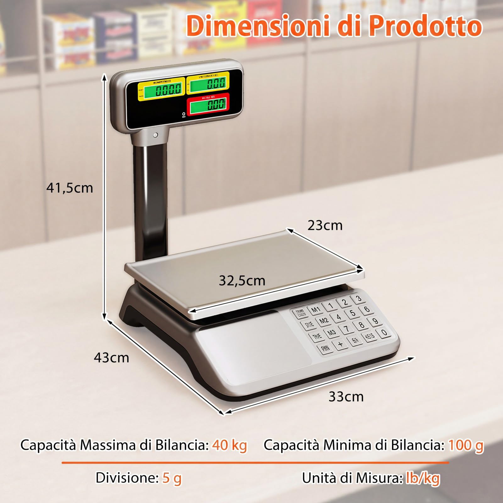 COSTWAY Bilancia Elettronica Professionale con Schermo LCD Retroilluminato | Bilancia da Banco Digitale con Unità Convertibili, Piedini Regolabili, per Mercato, Negozio e Macelleria, 43 x 33 x 41,5 cm