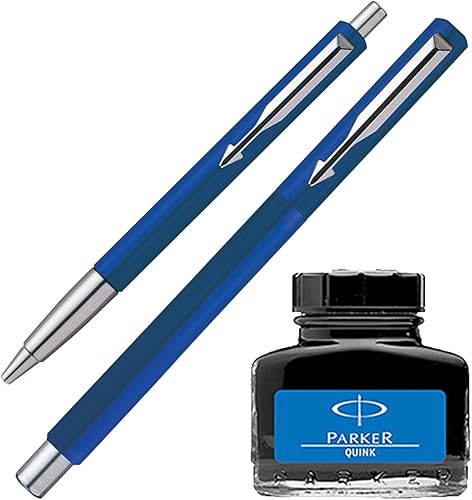 Miniatura 2 de Parker Vector Standard Sets - Pluma estilográfica + bolígrafo, color azul + botella de tinta Quink, color azul (1.0 fl oz)